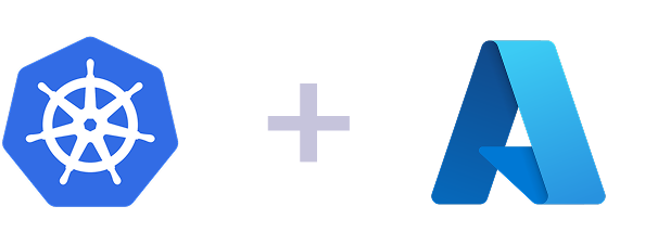 Kubernetes mit Azure Kubernetes Logo kombiniert mit Microsoft Azure Logo, symbolisiert eine Integration oder Partnerschaft zwischen Kubernetes und Azure.