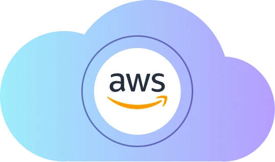 AWS-Logo in einer blauen Wolke, Symbol für Amazon Web Services Cloud-Lösungen