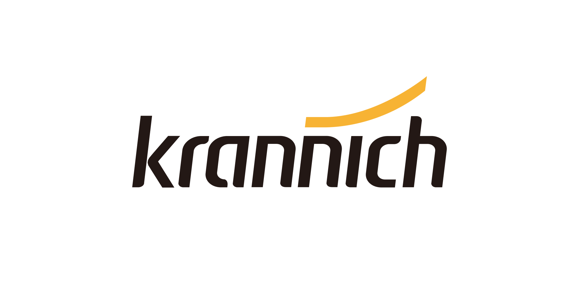 Krannich Krannich Solar Logo mit schwarzem Schriftzug ‚krannich‘ und gelbem geschwungenem Bogen – Symbol für das internationale Photovoltaik-Unternehmen.