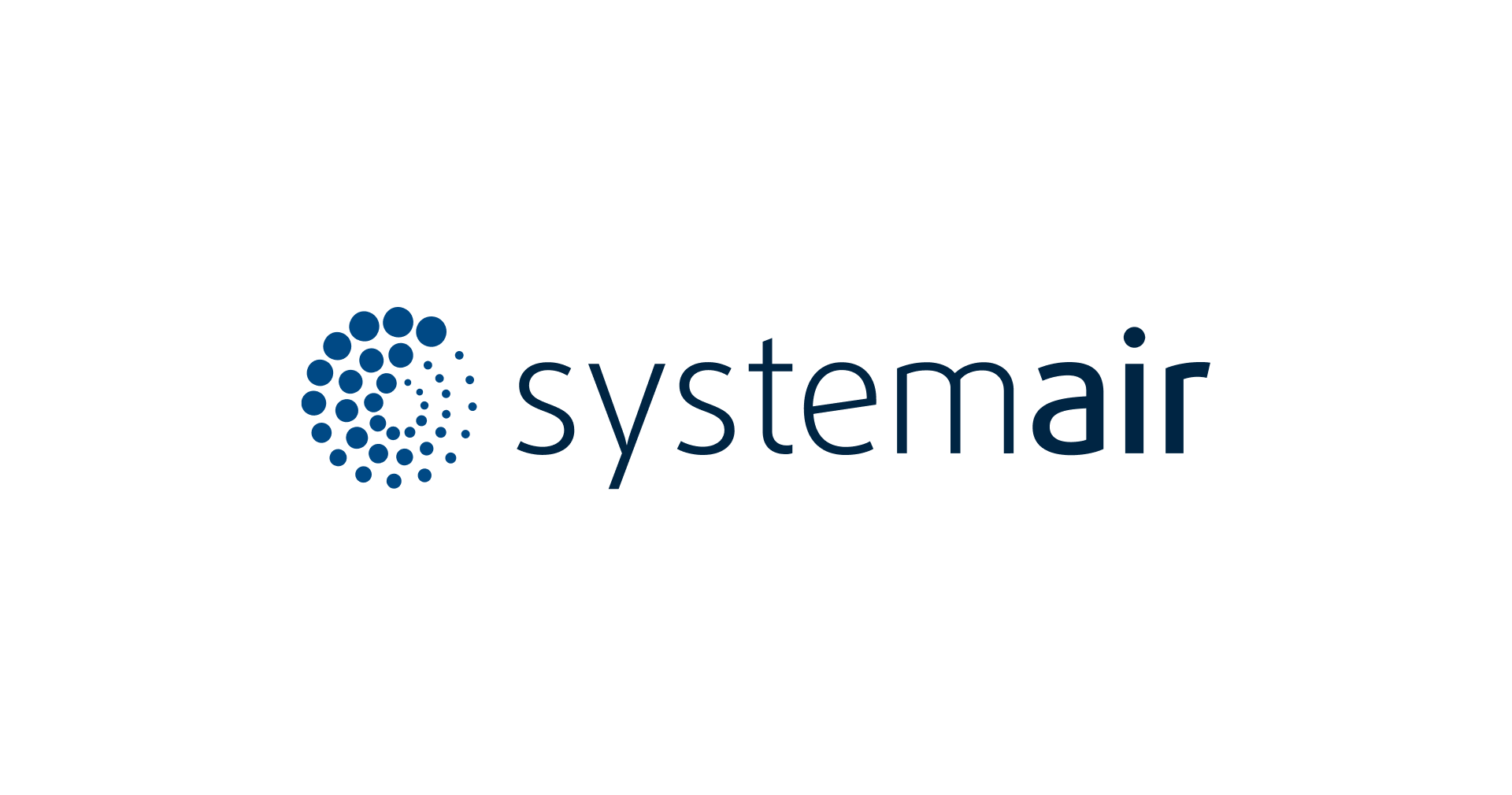 Systemair Systemair Logo in Dunkelblau mit stilisiertem Kreis aus Punkten links vom Schriftzug – Symbol für den Hersteller von Lüftungs- und Klimatechniksystemen