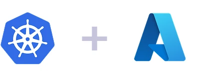 Kubernetes Logo kombiniert mit Azure Logo, symbolisiert eine Integration oder Partnerschaft zwischen Kubernetes und Azure