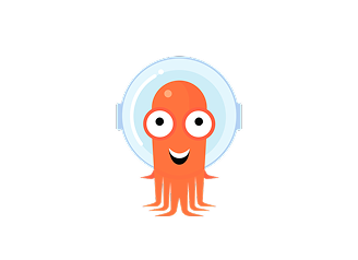 Argo CD Logo: Ein orangefarbener, lächelnder Oktopus mit großen Augen in einem hellblauen Taucherhelm, Symbol für Continuous Delivery und GitOps in Kubernetes-Umgebungen.
