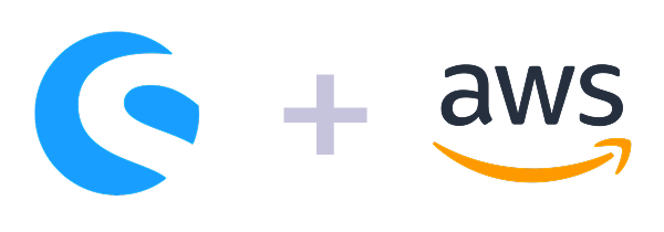 Shopware mit AWS Shopware-Logo kombiniert mit Amazon Web Services (AWS)-Logo, symbolisiert Integration oder Hosting von Shopware in der AWS-Cloud.
