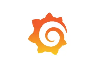 Grafana Logo in Orange und Gelb, stilisierte Sonne mit weißer Spirale in der Mitte, Symbol für Monitoring und Visualisierung