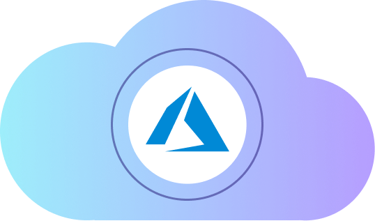 Microsoft Azure Logo in einer blau-violetten Wolke, Symbol für Cloud-Computing und Hosting