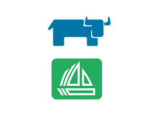 Logos von Rancher und Fleet: Oben ein blaues Rinder-Symbol für Rancher (Container-Management-Plattform), darunter ein grünes Quadrat mit weißem Segelboot-Symbol für Fleet (GitOps-Tool für Kubernetes-Cluster-Management)