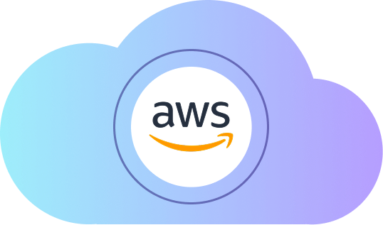 AWS-Logo in einer blauen Wolke, Symbol für Amazon Web Services Cloud-Lösungen
